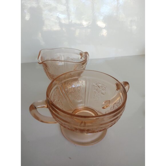 Vintage Mayfair Pink Depression Glass Creamer & Sugar bowl 1930's - Picture 11 of 12